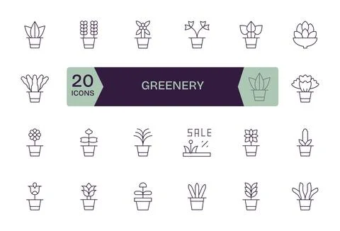 Greenery Visual Pack containing 24 Thin Line PIXEL Perfect Vector Icons Illustrazione stock