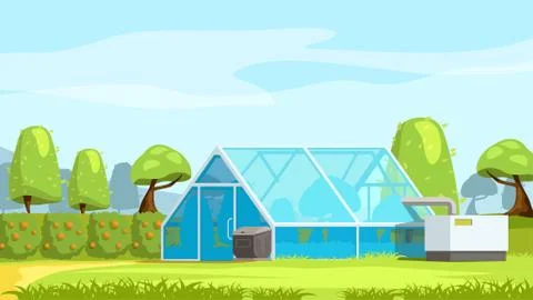 Greenhouse in beautiful nature landscape Stock Illustration