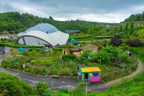 Greenhouse complex at Eden project in Cornwall, England Stock Photos