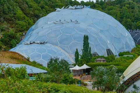 Greenhouse complex at Eden project in Cornwall, England Stock Photos