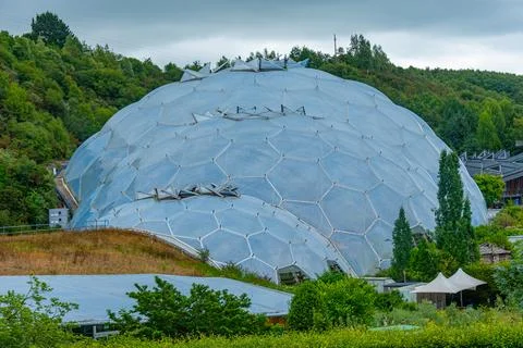 Greenhouse complex at Eden project in Cornwall, England Stock Photos