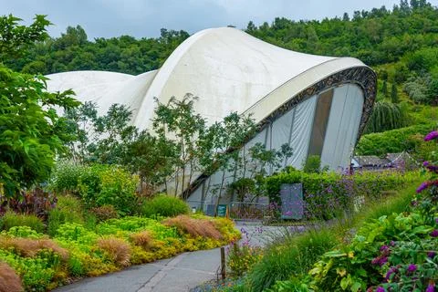 Greenhouse complex at Eden project in Cornwall, England Stock Photos