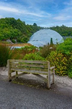 Greenhouse complex at Eden project in Cornwall, England Stock Photos