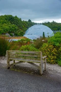 Greenhouse complex at Eden project in Cornwall, England Stock Photos