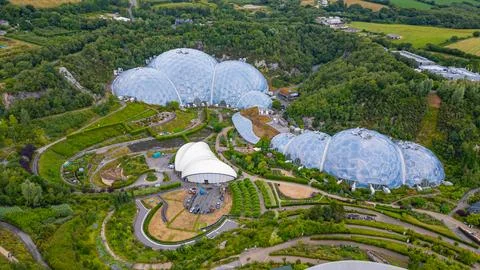Greenhouse complex at Eden project in Cornwall, England Stock Photos
