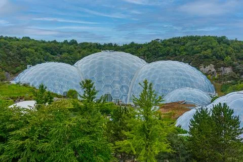 Greenhouse complex at Eden project in Cornwall, England Stock Photos