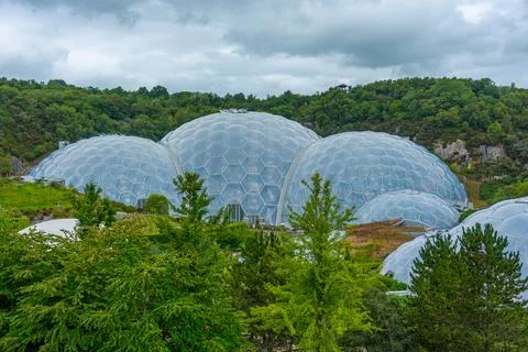 Greenhouse complex at Eden project in Cornwall, England Stock Photos