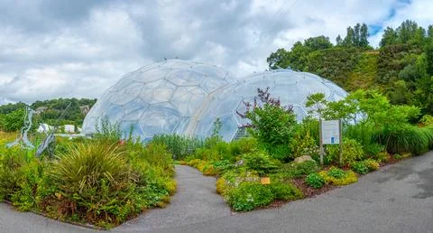 Greenhouse complex at Eden project in Cornwall, England Stock Photos