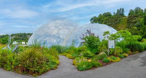 Greenhouse complex at Eden project in Cornwall, England Stock Photos