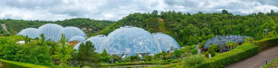 Greenhouse complex at Eden project in Cornwall, England Stock Photos