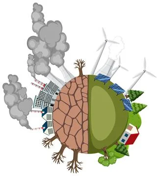Greenhouse effect and global warming earth Stock Illustration