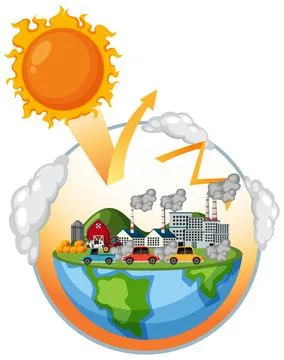 Greenhouse effect and global warming diagram Stock Illustration