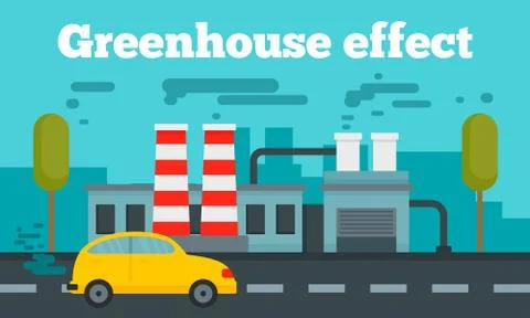 Greenhouse effect concept banner, flat style Illustrazione stock
