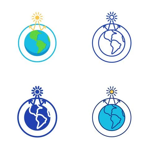 Greenhouse effect icon set in flat and line style Stock Illustration