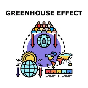 Greenhouse effect impacting world climate and population Stock Illustration