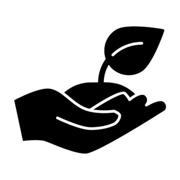 Greening solid icon. Sprout in hand vector illustration isolated on white. Plant Stock Illustration