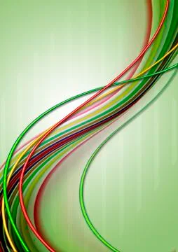 Greenish background covers a group of colored curved ribbons and strips Stock Illustration
