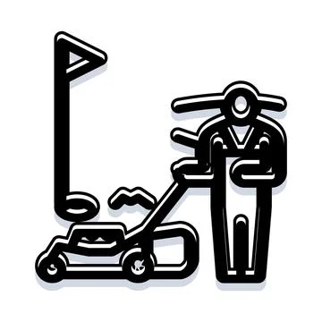 Greenkeeper maintaining golf course with lawn mower Stock Illustration