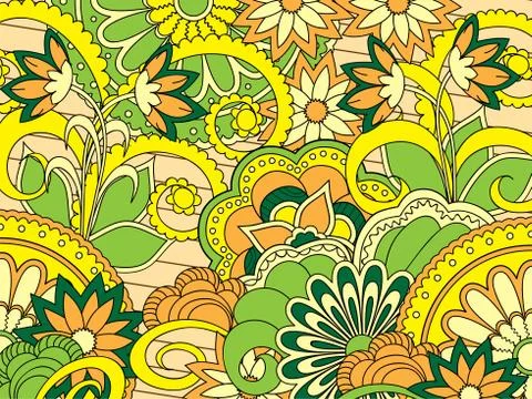 Greenl zen pattern with flowers and mandalas Stock Illustration