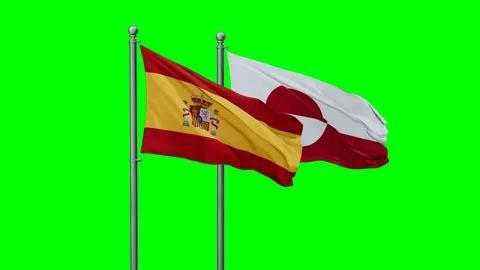 Greenland and Spain flags Stock Footage 289658809