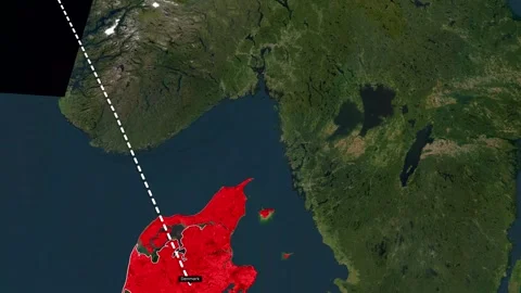 Greenland to Denmark Route Map Animation, Glowing Connection Line on Dark World  Stock Footage 339421838