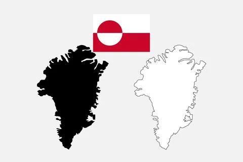 Greenland Flag Between Two Island Silhouettes. Stock Illustration
