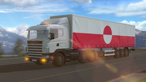 Greenland flag shown on the side of a large truck Stock Footage 122099767