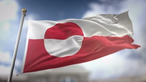 Greenland Flag Waving Slow Motion 3D Rendering Blue Sky Background - Seamle.. Stock Footage 75282937