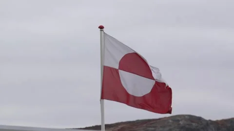 Greenland Flag Waving in Wind Against an Overcast Arctic Sky Video stock 345663286