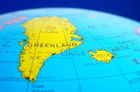 Greenland highlighted on globe map  스톡 사진
