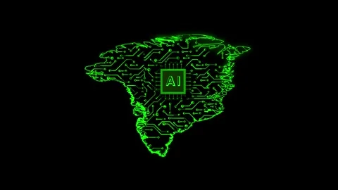 Greenland Map AI Chipset Technology Opener Stock Footage 337055548