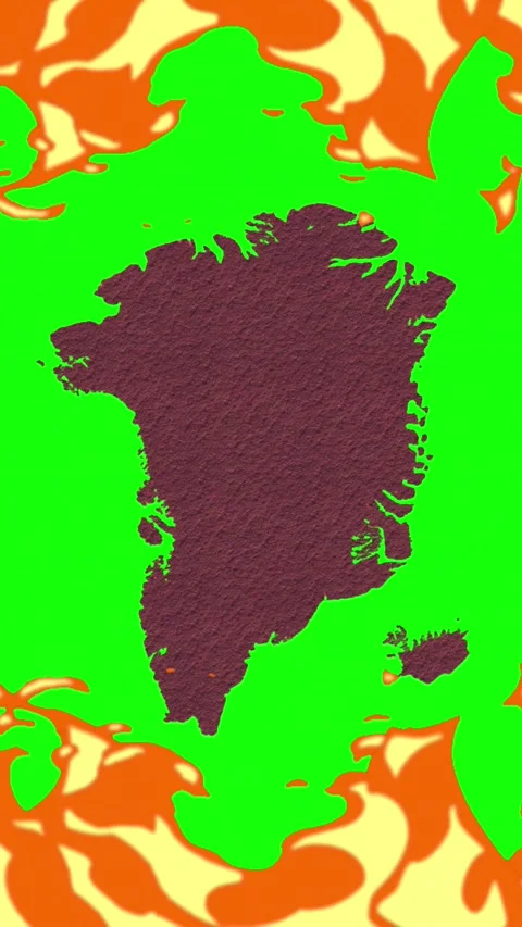 Greenland Map on Chroma Key Green Screen Background with Fire Frame Stock Footage 327201160