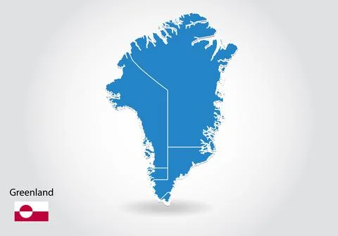 Greenland map design with 3D style. Blue greenland map and National flag. Sim 스톡 일러스트