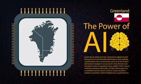 Greenland map with microchip war and AI concept on circuit board, Power of .. Stock Illustration