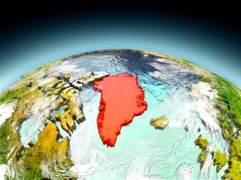 Greenland on model of Earth Illustrazione stock