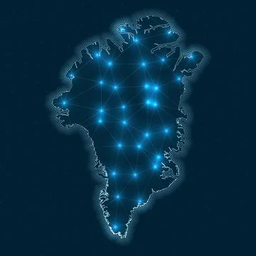 Greenland network map. Abstract geometric map of the country. Digital conne.. 스톡 일러스트