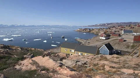 Greenlandic harbor front of the Arctic Ocean Stock Footage 104195879
