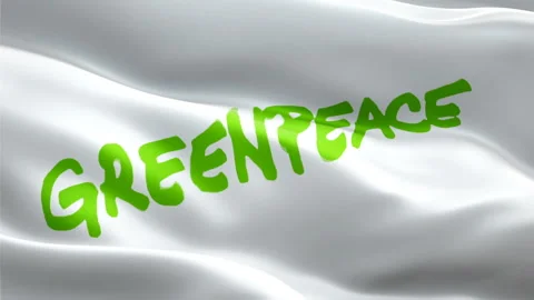 Greenpeace flag. 3d Environmental organization logo waving video. Logo of Stock Footage 169997458