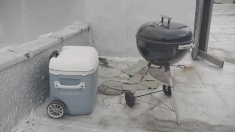 Greenpoint Brooklyn Rooftop  with cooler BBQ grill Stock Footage 250852595
