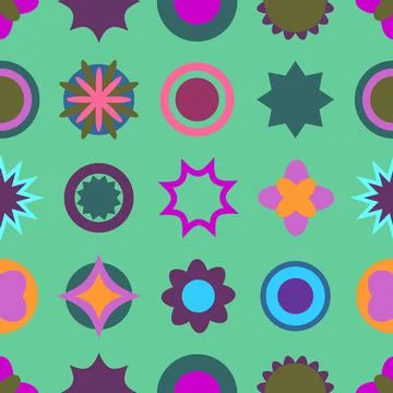Greens Circles &amp; Stars Background Pattern Vector Stock Illustration