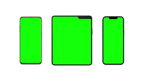 Greenscreen Animation of two normal phone screens and a foldable phone screen  Stock Footage 337553061