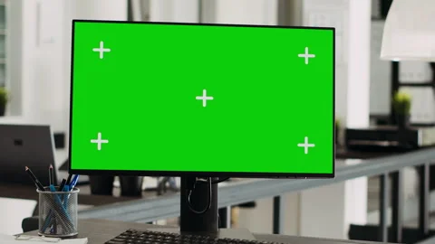 Greenscreen computer display on desktop Stock Footage 255684865