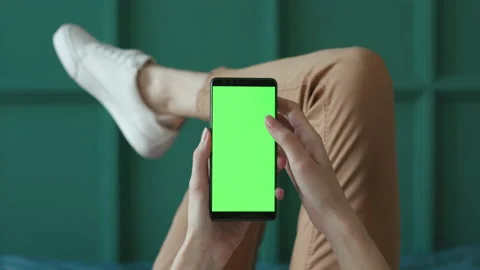 Greenscreen Mock-up for Tracking or Watching Advertising Content Closeup. Modern Stock Footage 199477142