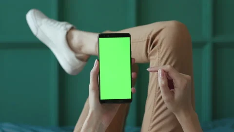 Greenscreen Mockup for Tracking or Watching Advertising Content Closeup. Modern Stock Footage 199477206