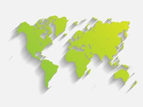 GreenVector Map of World. Modern flat design with dropped long shadow isolated Stock Illustration