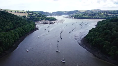 Greenway and River Dart from a drone, Devon, England, Europe Stock Footage 209194400