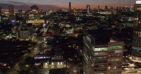 Greenway Plaza Kirby Dr. - Sunset - Aerial Drone Houston Stock Footage 124242555