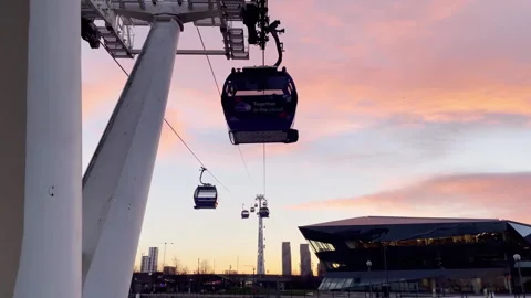 Greenwich Cable Car Over Thames River at Sunset London Stock Footage 328655203