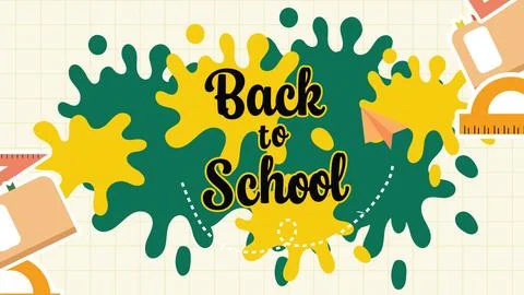 Greeting for back to school features a background with green and yellow pai.. Stock Illustration