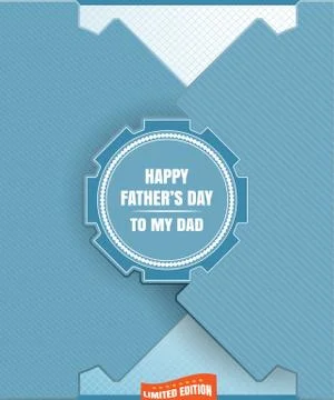 Greeting blue paper vector envelope for Happy Father's Day with label, red .. Stock Illustration
